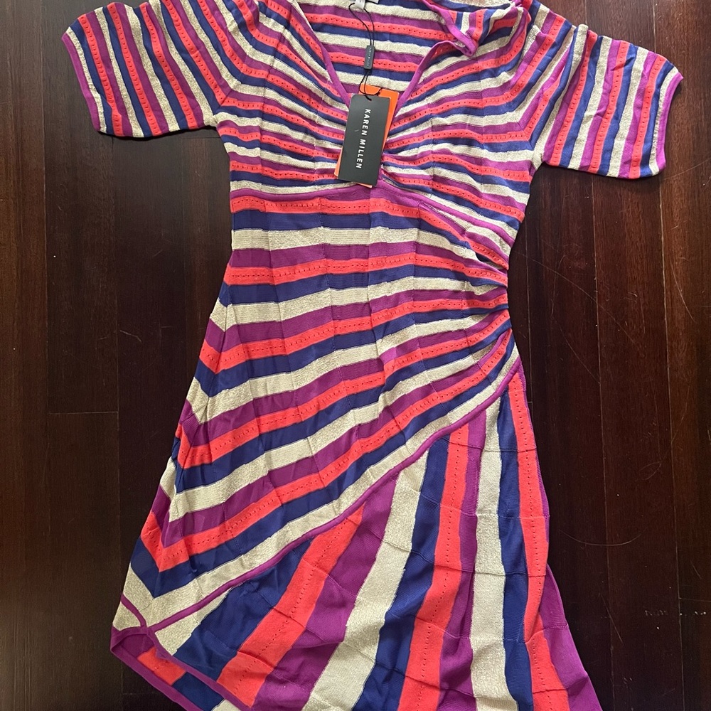 Karen Mullen Striped Multicolor Knit Dress